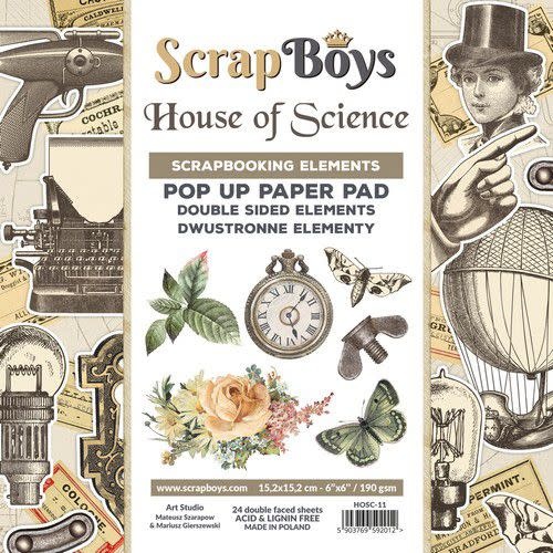 ScrapBoys Scrapboys POP UP Paper Pad double sided elements - House of Science HOSC-11 190gr 15,2x15,2cm