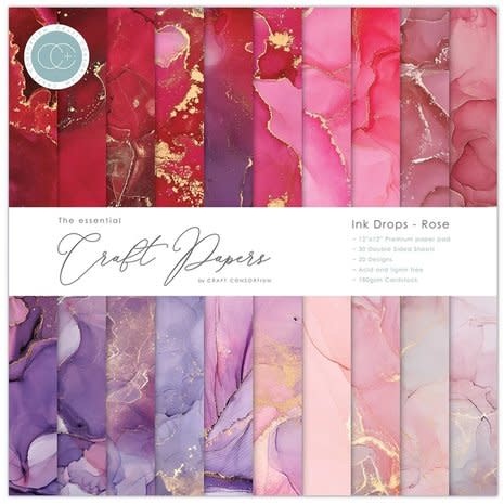 Craft consortium Essential Craft Papers 12x12 Inch Paper Pad Ink Drops - Rose (CCEPAD022)