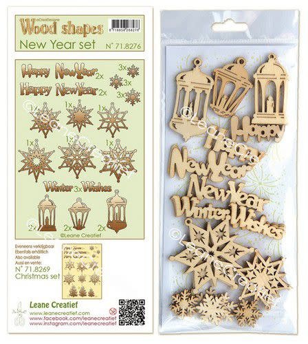 leane creatief LeCrea - Wood shapes Nieuwjaar set 71.8276