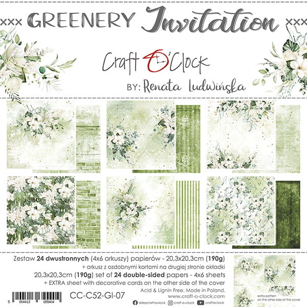 craftoclock GREENERY INVITATION - A SET OF PAPERS 20,3X20,3CM