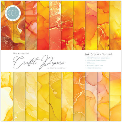 Craft consortium Essential Craft Papers 12x12 Inch Paper Pad Ink Drops Sunset (CCEPAD024)