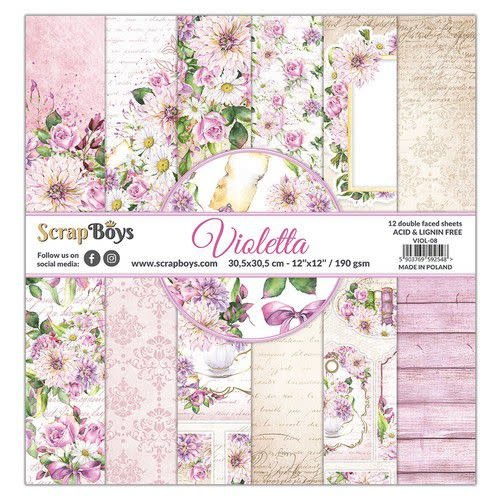 ScrapBoys ScrapBoys Violetta paperset 12 vl+cut out elements-DZ VIOL-08 190gr 30,5cmx30,5cm