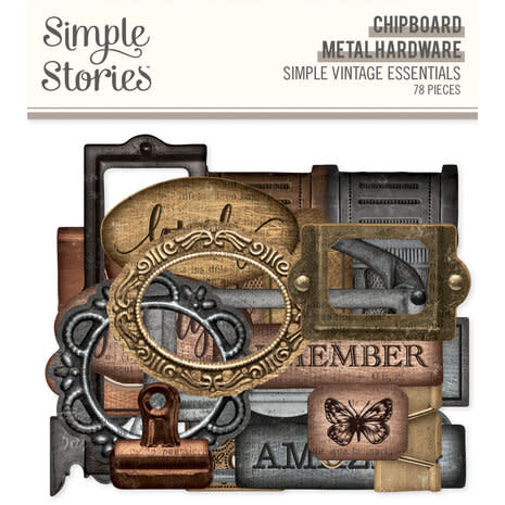 simple stories Simple Vintage Essentials Chipboard Metal Hardware (78pcs) (20414)