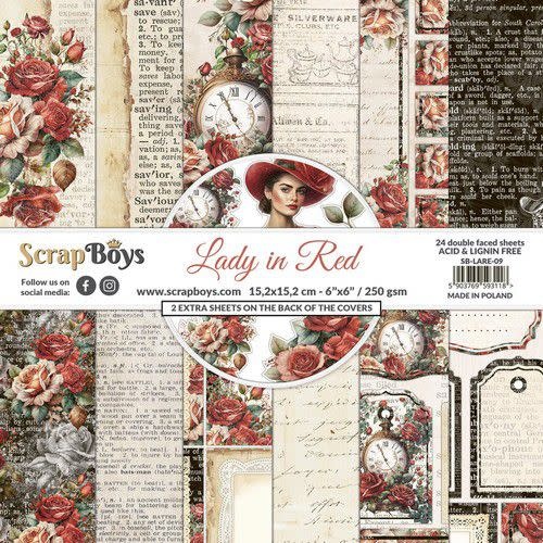 ScrapBoys ScrapBoys Lady in Red paperpad 24 vl+cut out elements-DZ LARE-09 250gr 15,2cmx15,2cm