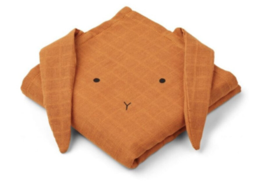 Liewood Hannah Muslin Cloth Rabbit 2-pack  - mustard