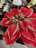 Kerstroos de Luxe op Clip   28 cm set van 4