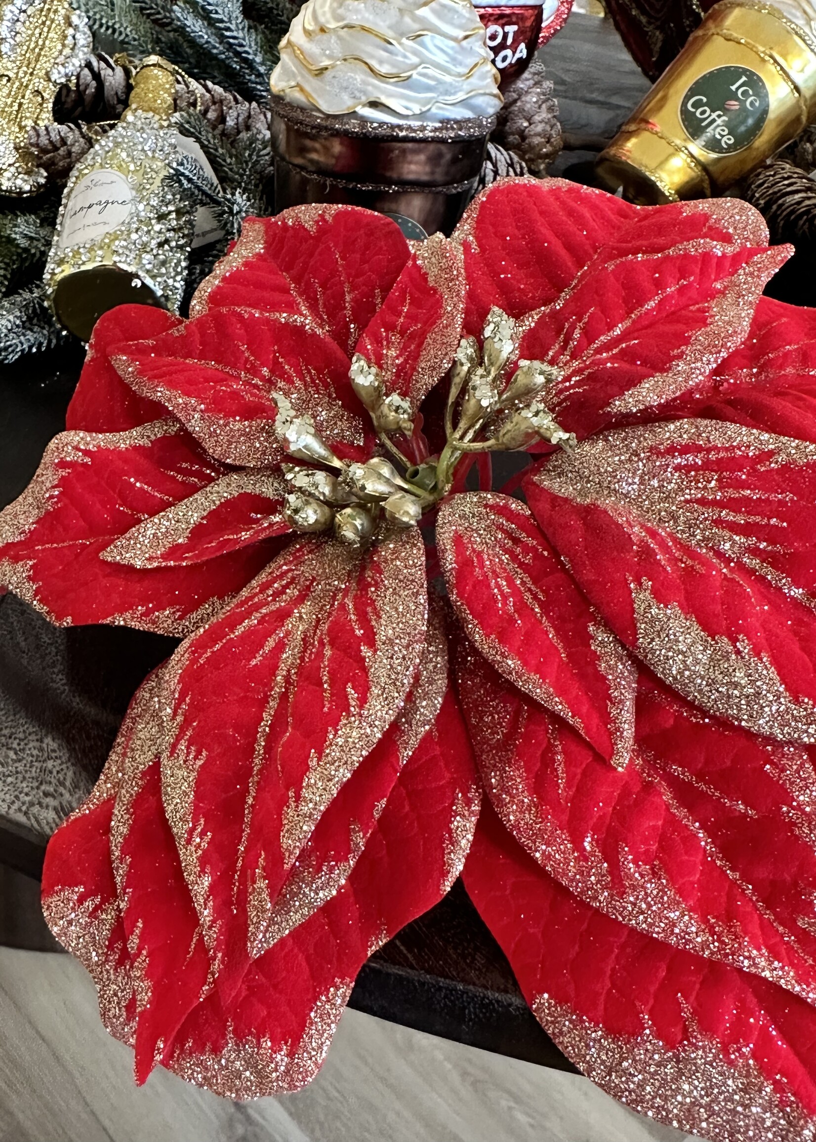 Kerstroos de Luxe  op Clip    28 cm