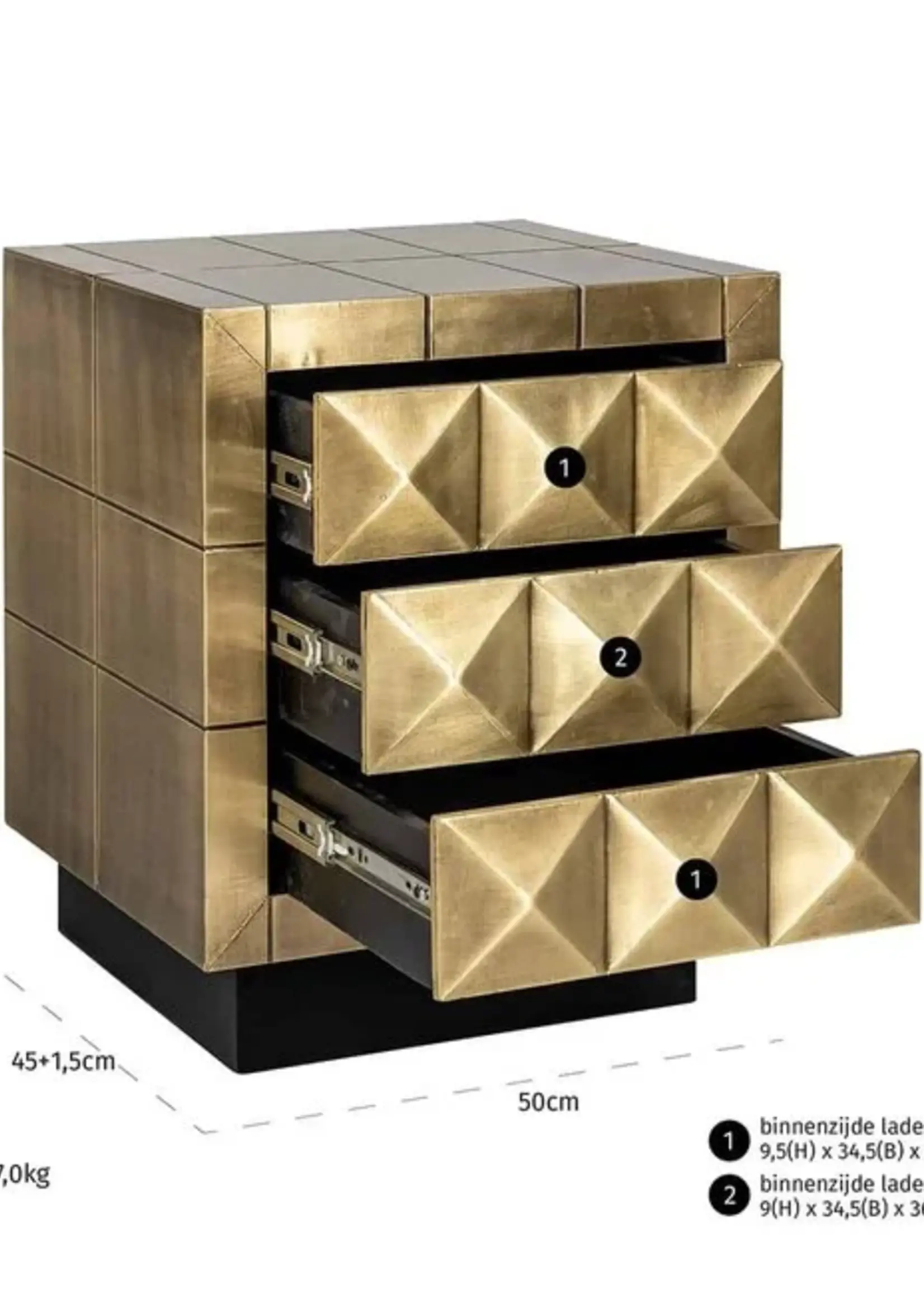 Richmond interiors Ladenkast Collada, 3-lades  Gold brushed