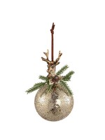 Kerstbal Gold glass met rendier