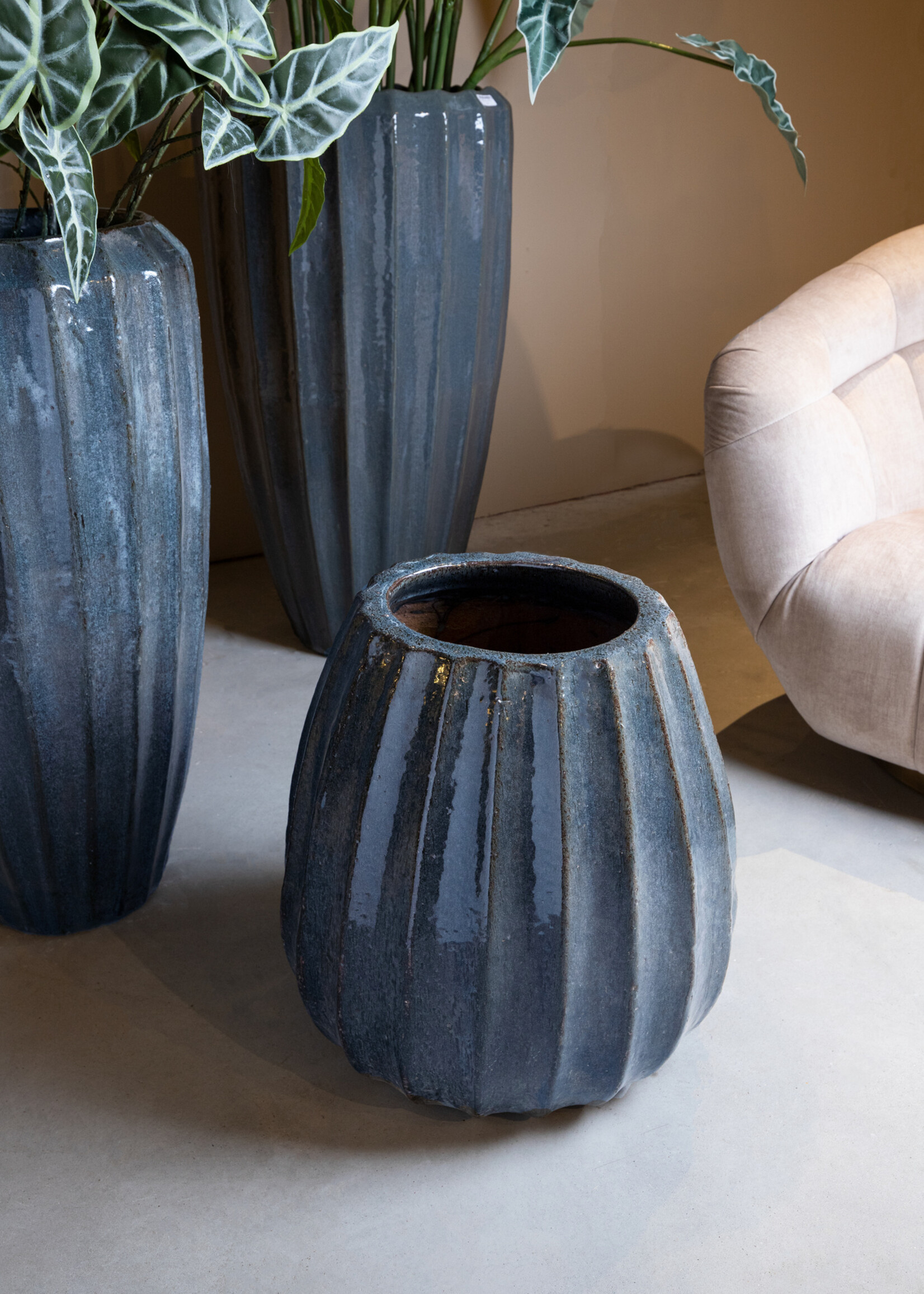 PTMD  Geribbelde geglazuurde  pot