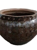 Natural blue ceramic pot piramid pattern low