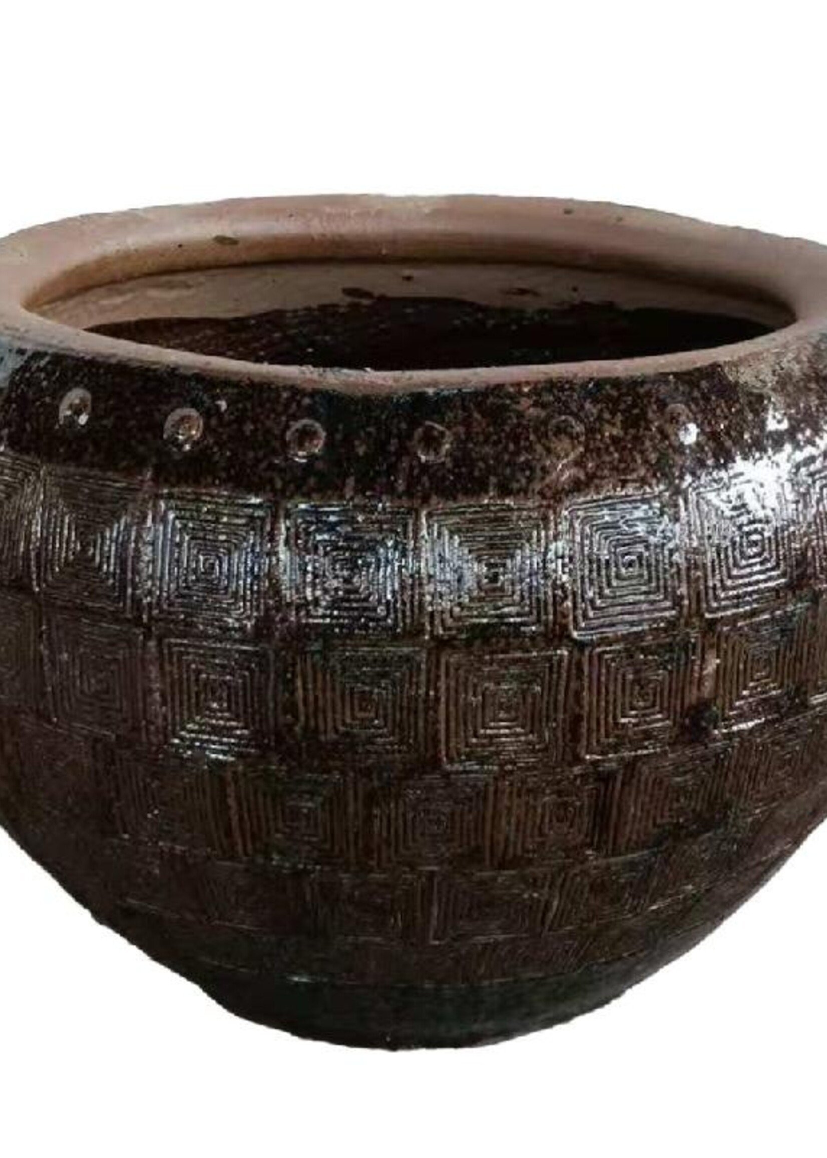 Natural blue ceramic pot piramid pattern low