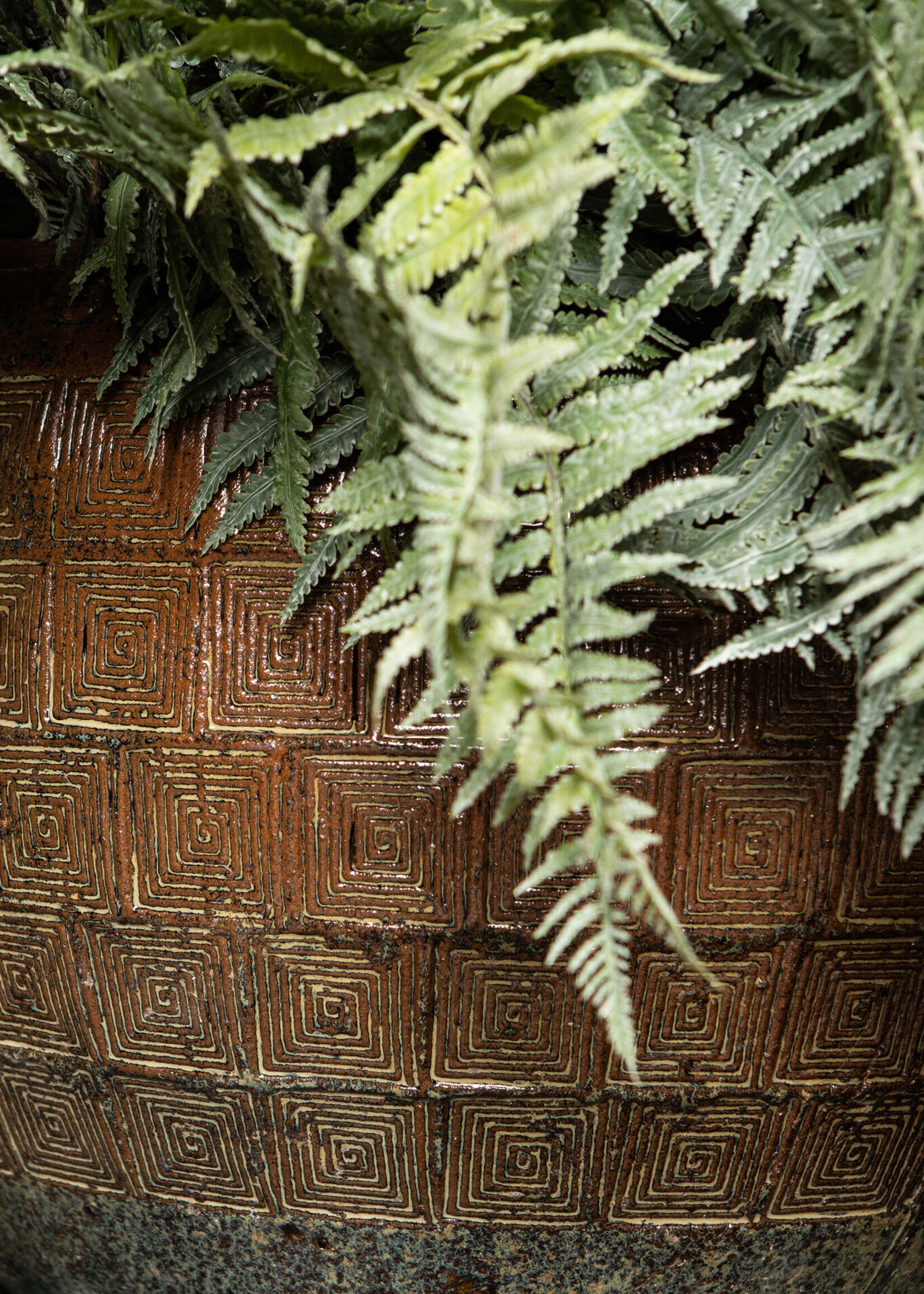 Natural blue ceramic pot piramid pattern low