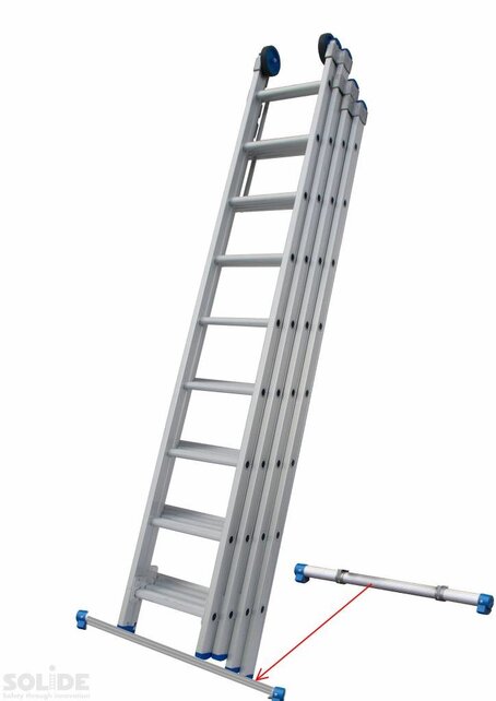 Solide  4-delige professionele schuifladder met stabilisatiebalk, 4 x 8 sporten