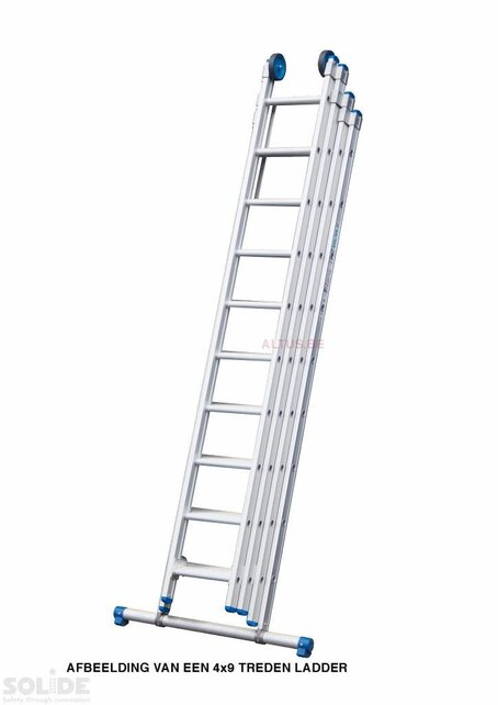 4-delige Solide professionele schuifladder met stabilisatiebalk, 4x9 sporten