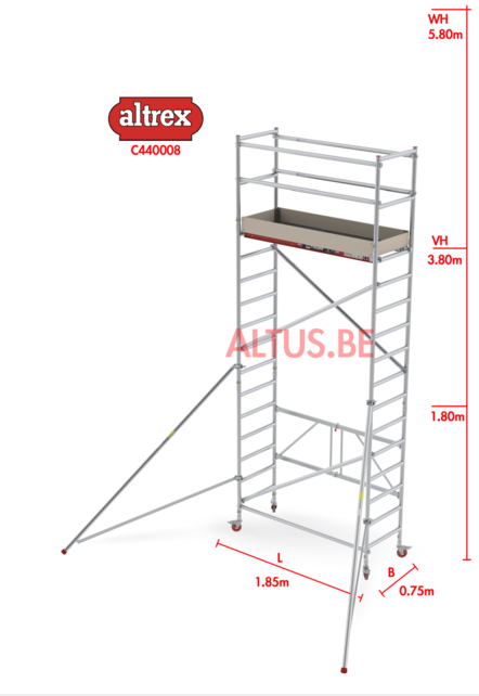 RS 44-power kamersteiger 0.75 x 1.85 x 5.80m WH