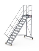 Bordestraponder hoek 45 graden met 4 wielen - tredebreedte 60 cm 11 treden + bordes