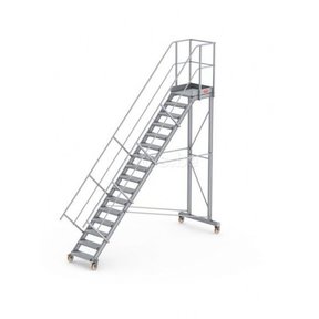 Bordestraponder hoek 45 graden met 4 wielen - tredebreedte 60 cm 15 treden + bordes