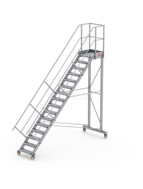 Bordestraponder hoek 45 graden met 4 wielen - tredebreedte 60 cm 15 treden + bordes