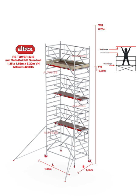 ALTREX RS TOWER 42-S met Safe-Quick® Guardrail 1,35 x 1,85m x 5,20m  VH = 7,20m WH