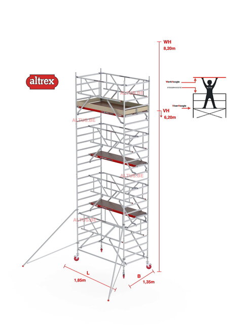 RS TOWER 42-S met Safe-Quick® Guardrail 1,35 x 1,85m x 6,20m VH=8,20m WH