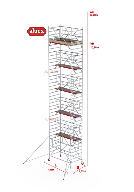 RS TOWER 42-S met Safe-Quick® Guardrail 1,35 x 1,85m x 10,20m VH= 12,20m WH