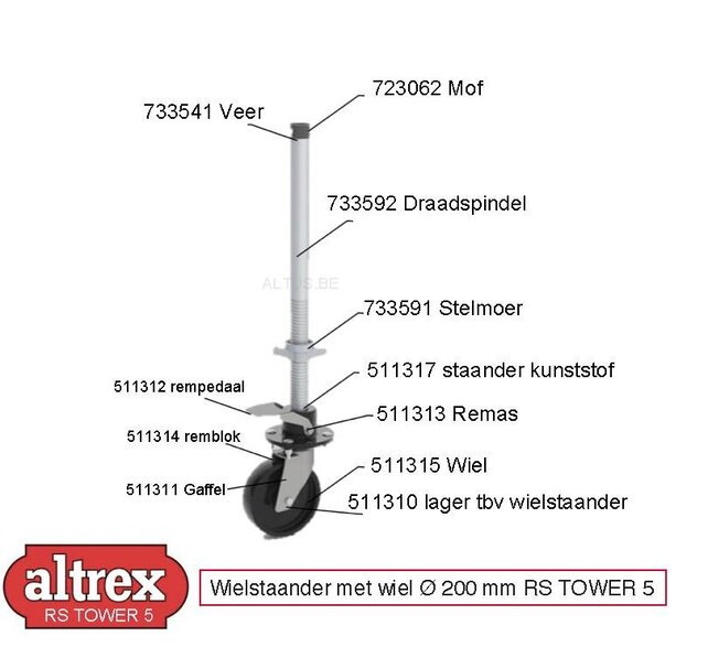 Altrex RS5 tower wiel Ø 200mm onderdelen Gaffel