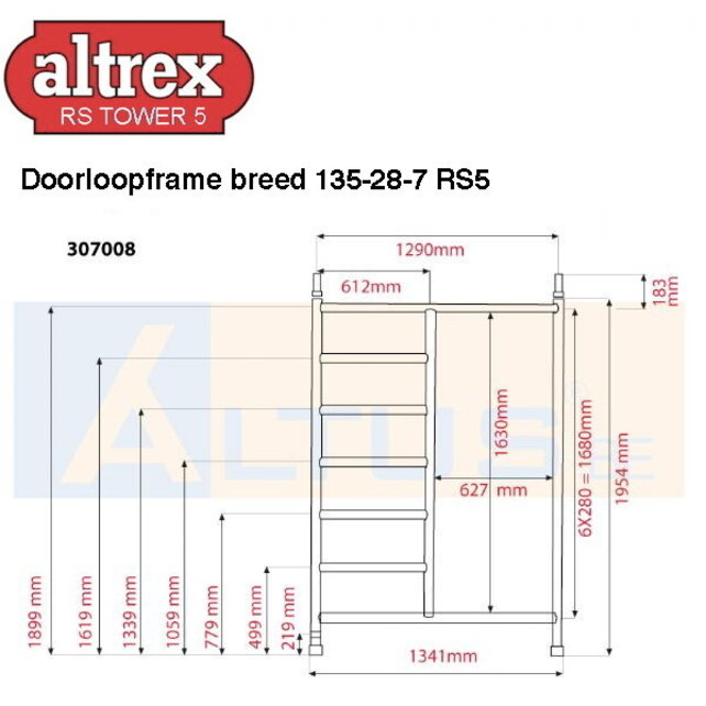 Altrex RS5 tower onderdelen Doorloopframe breed 135-28-7 RS5
