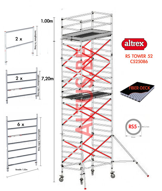 Altrex RS52 fiber-deck1.35 x 2.45 x 7.20m vh* = 9.20m wh