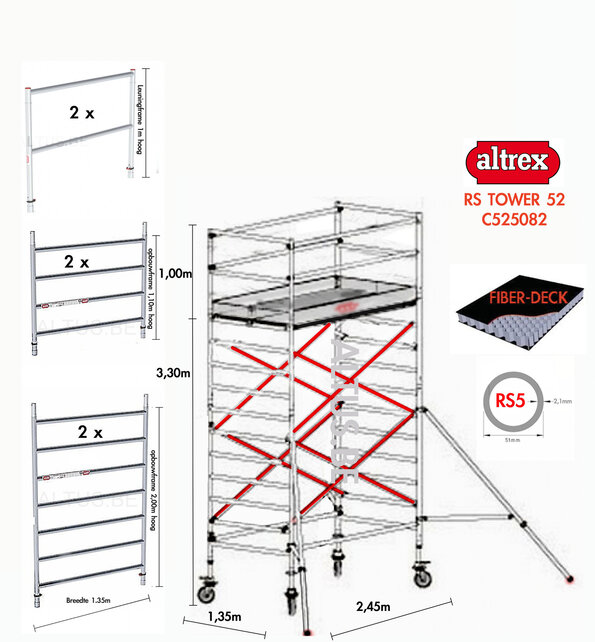 Altrex RS52 Fiber-deck1.35 x 2.45 x 3.20m vh* = 5.20m wh