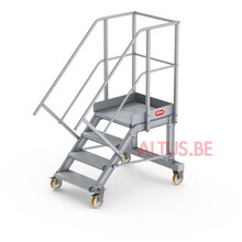 Bordestrap onder hoek 60° met 4 wielen - tredebreedte 60 cm 3 treden + bordes