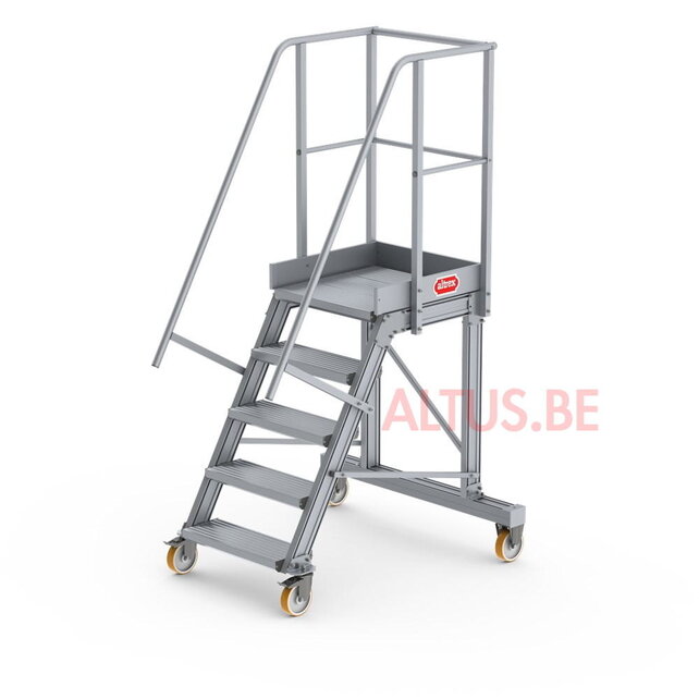 Bordestrap onder hoek 60° met 4 wielen - tredebreedte 60 cm 4 treden + bordes