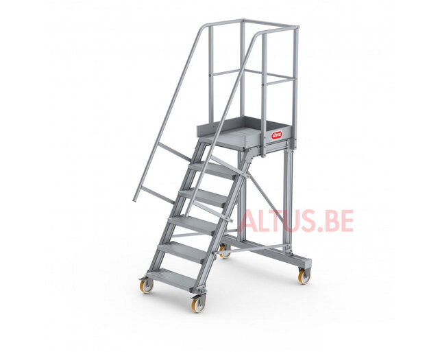 Bordestrap onder hoek 60° met 4 wielen - tredebreedte 60 cm 5 treden + bordes