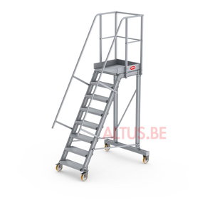 Bordestrap onder hoek 60° met 4 wielen - tredebreedte 60 cm 7 treden + bordes