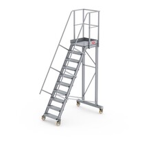 Bordestrap onder hoek 60° met 4 wielen - tredebreedte 60 cm 9 treden + bordes