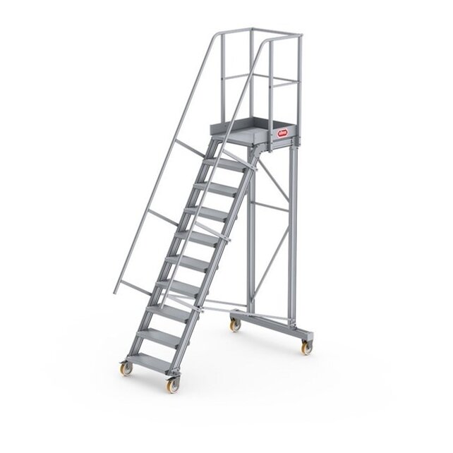 Bordestrap onder hoek 60° met 4 wielen - tredebreedte 60 cm 9 treden + bordes