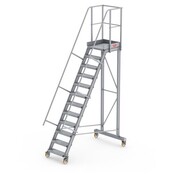 Bordestrap onder hoek 60° met 4 wielen - tredebreedte 60 cm 11 treden + bordes