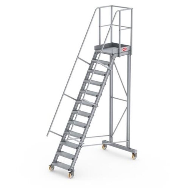 Bordestrap onder hoek 60° met 4 wielen - tredebreedte 60 cm 11 treden + bordes