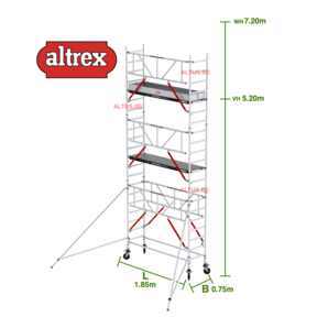 Gevelvrij RS Tower 51-S met Safe-Quick 0.75(B) x 1.85(L) x 5.20m vh = 7.20m wh