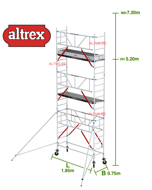 Gevelvrij RS Tower 51-S met Safe-Quick 0.75(B) x 1.85(L) x 5.20m vh = 7.20m wh