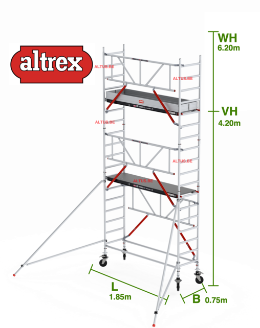 Gevelvrij RS Tower 51-S met Safe-Quick 0.75(B) x 1.85(L) x 4.20m vh = 6.20m wh