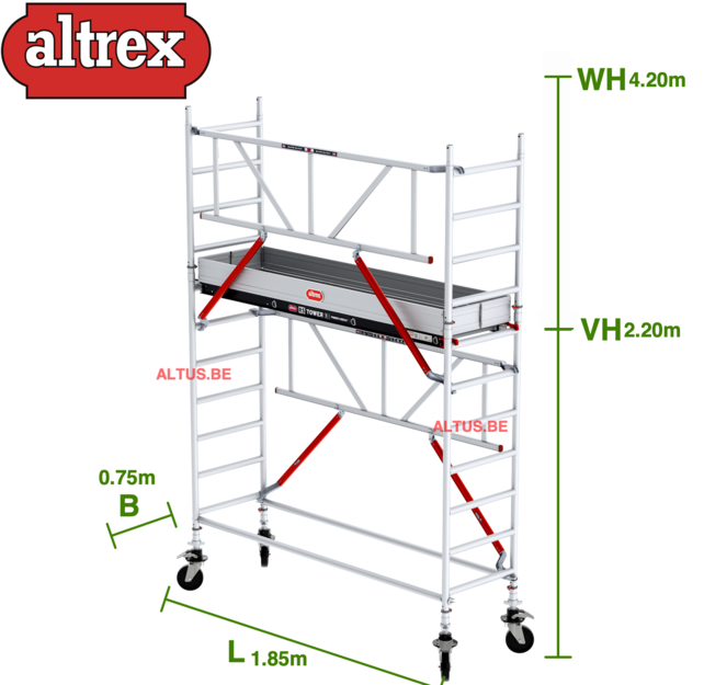 Gevelvrij RS Tower 51-S met Safe-Quick 0.75(B) x 1.85(L) x 2.20m vh = 4.20m wh