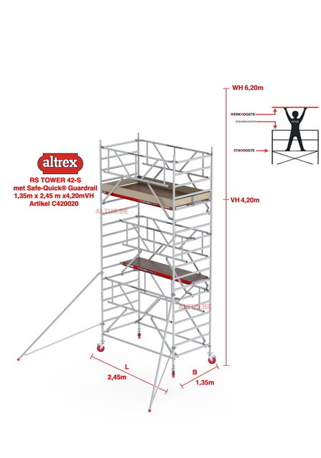 RS TOWER 42-S met Safe-Quick® Guardrail 1,35 x 2,45m x 4,20m VH=6,20mWH