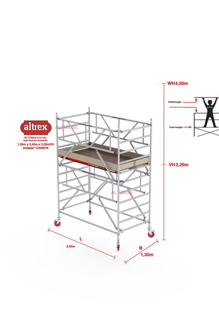 RS TOWER 42-S met Safe-Quick® Guardrail 1,35 x 2,45m x 2,20m VH=4,20m WH