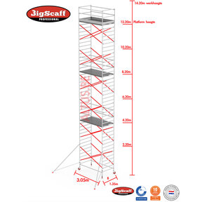 12.20m Stahoogte lengte 3.05m x 1.35m breedte