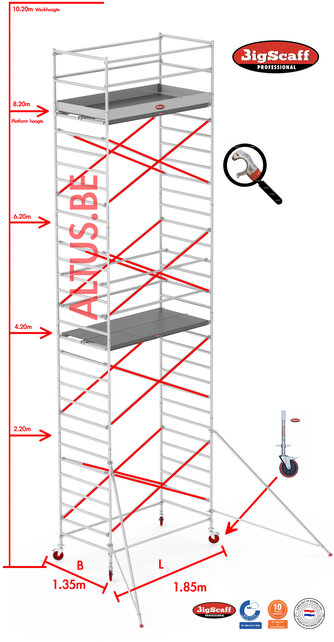 RS62 Prof. alu rolsteiger 1.35m x 1.85m x 8.20m Ph= 10.20m Wh