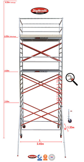 RS62 Prof. alu rolsteiger 1.35m x 2.45m x 6.20m Ph= 8.20m Wh