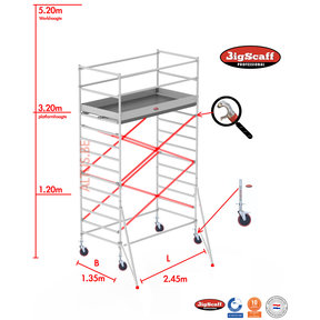 3.20m Stahoogte lengte 2.45m x 1.35m breedte