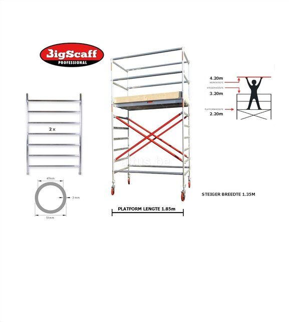 RS62 Prof. alu rolsteiger 1.35m x 1.85m x 2.20m Ph= 4.20m Wh