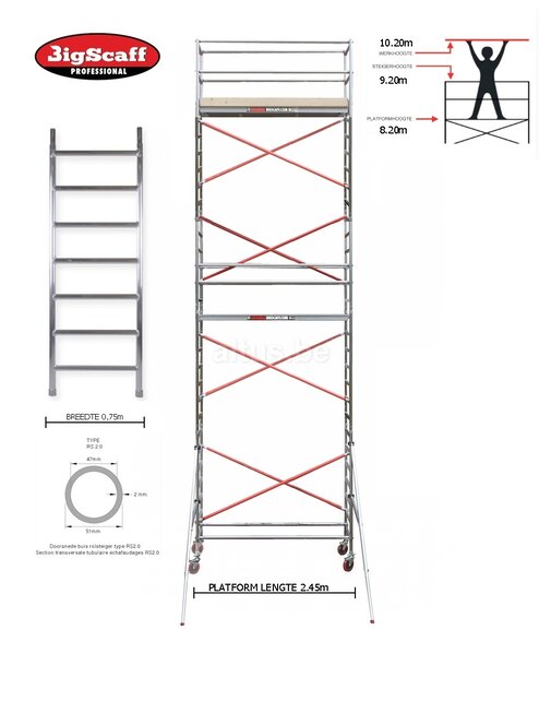 RS61 Prof. alu rolsteiger 0.75m x 2.45m x 8.20m Ph= 10.20m WH